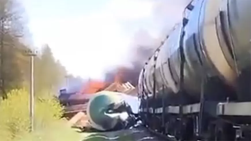 "Russian Freight Train Derails at Ukraine Border"